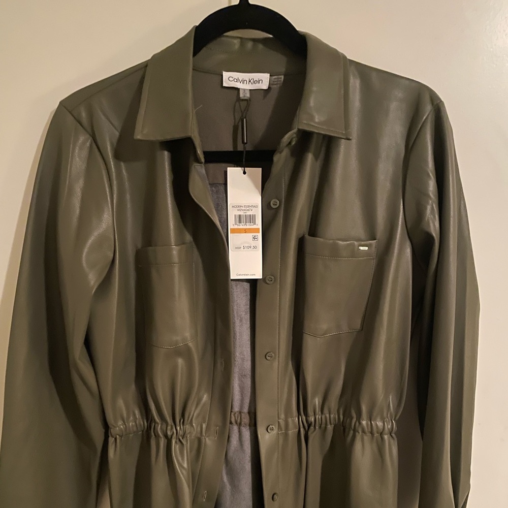 Calvin Klein Women's Lightweight Leather Collar Sinched Waist Jacket nwt
